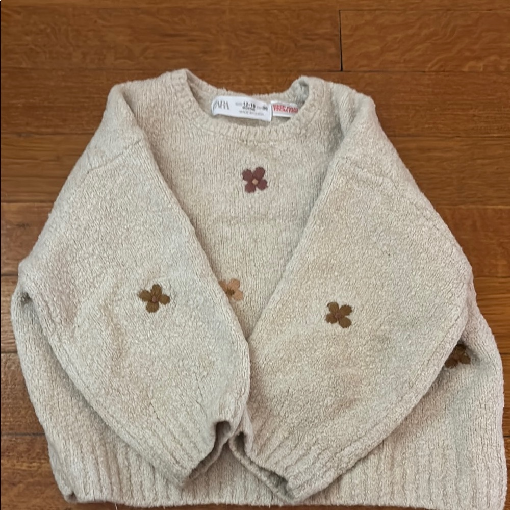 Cream Sweater with Brown Floral Accents